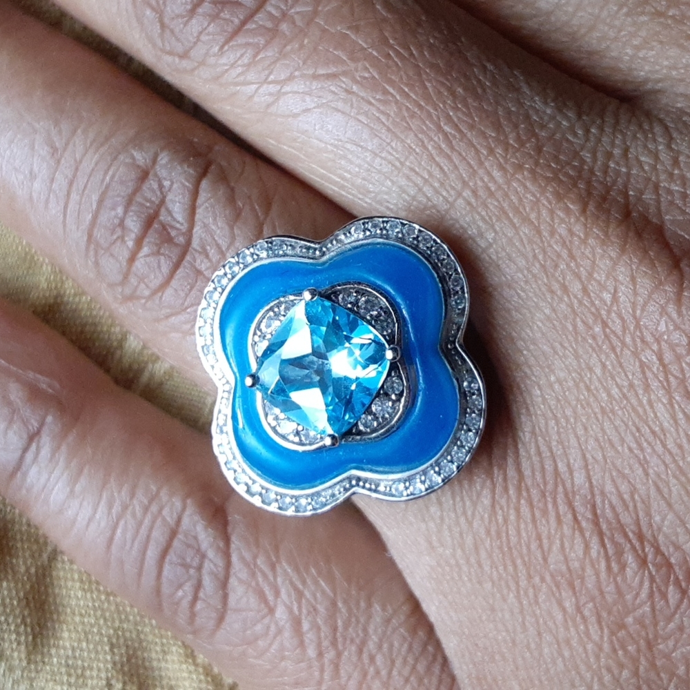 925 Blue Topaz, Burmese Blue Jade and White Zircon. - Picture 3 of 10
